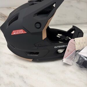 Outdoor Master Matte Black Full-Face Helmet with Tan Accents